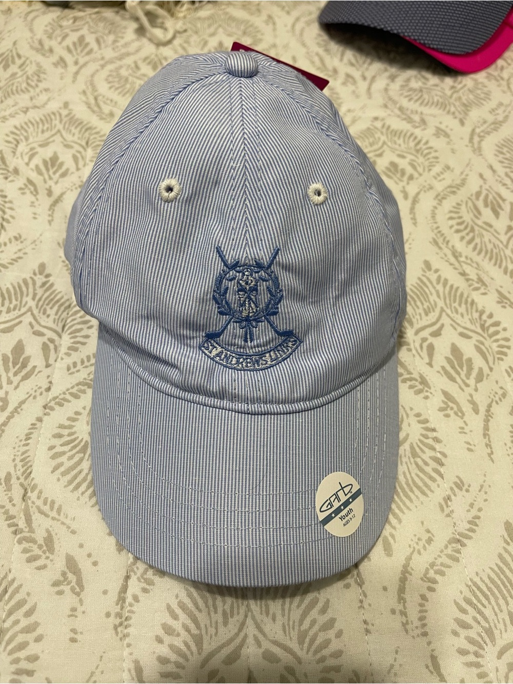 Children's Light Blue Striped Baseball Cap with Crest Embroidery